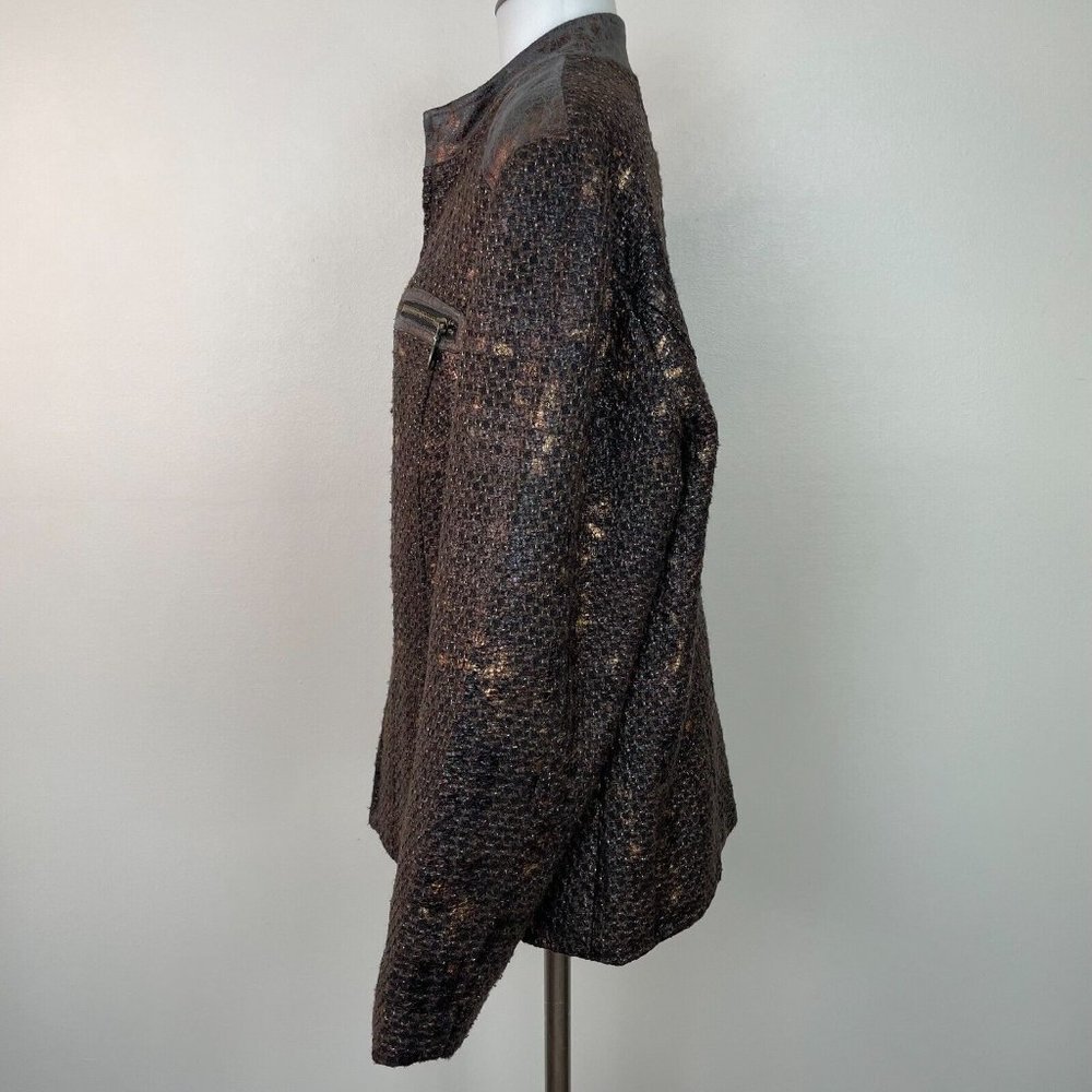 Chico's Jacket 3 Women's XL Tweed Brown Bronze Metallic Full-Zip - Picture 4 of 11